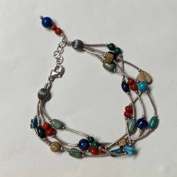 Jewelry - Vintage silver 925 charm bracelet beaded with stones